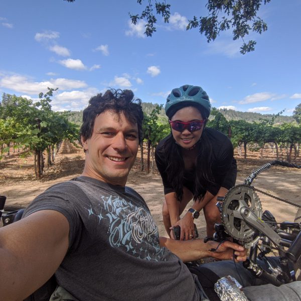 Biking in Napa and picnicking at a winery.